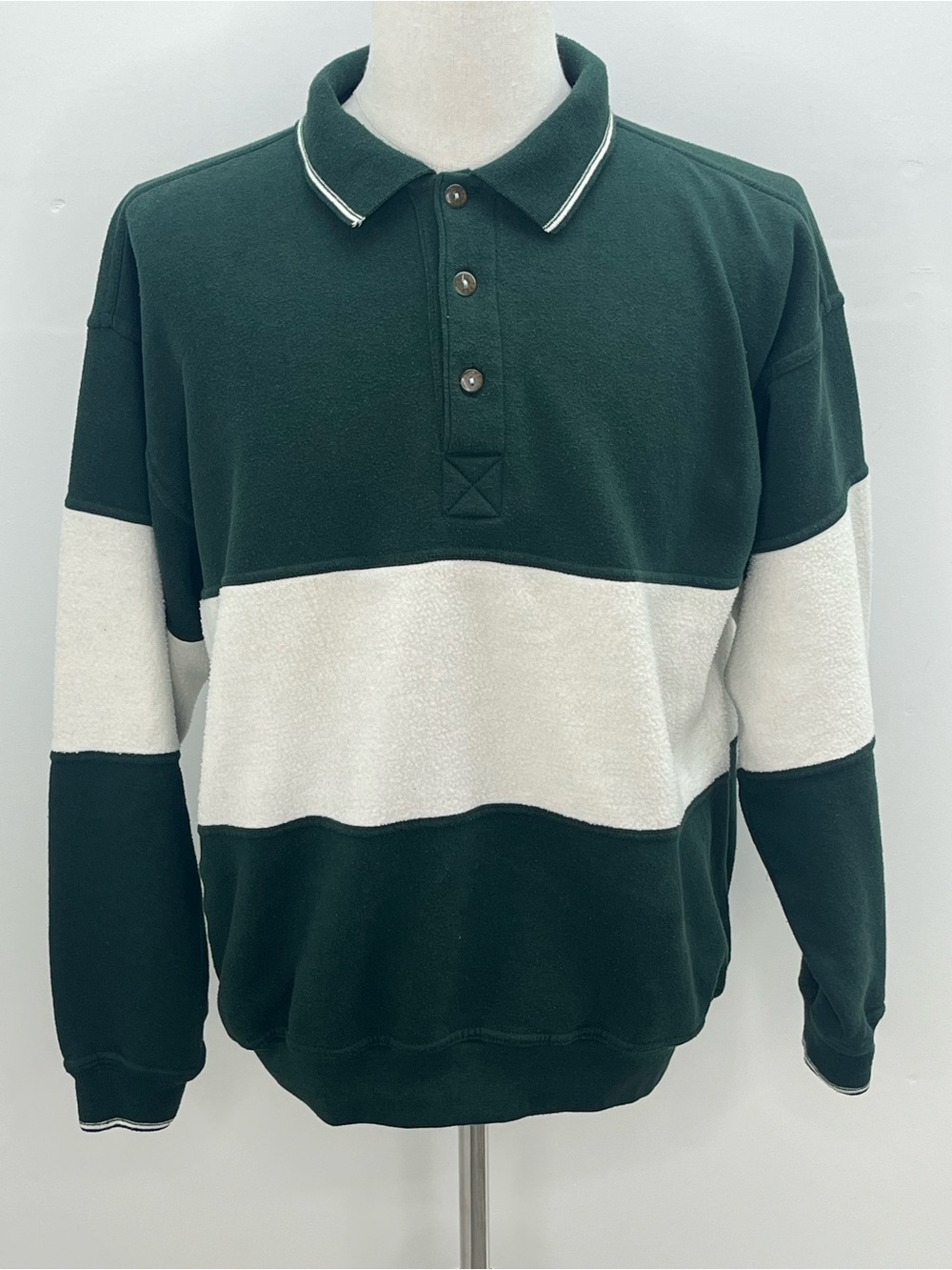 Vintage AZ Sport Men's Green White Colorblock Long Sleeve Polo Sweatshirt XL